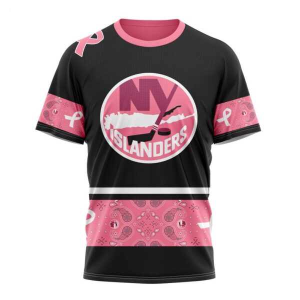 NHL New York Islanders T-Shirt Specialized Design In Classic Style With Paisley! WE WEAR PINK BREAST CANCER T-Shirt