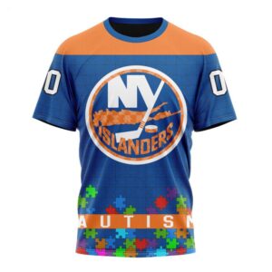 NHL New York Islanders T Shirt Specialized Unisex Kits Hockey Fights Against Autism T Shirt 1