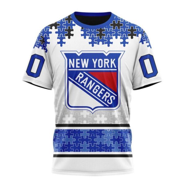 NHL New York Rangers 3D T-Shirt Special Autism Awareness Design With Home Jersey Style Hoodie