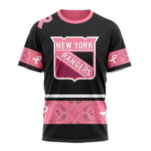 NHL New York Rangers T Shirt Specialized Design In Classic Style With Paisley! WE WEAR PINK BREAST CANCER T Shirt 1