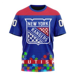 NHL New York Rangers T Shirt Specialized Unisex Kits Hockey Fights Against Autism T Shirt 1