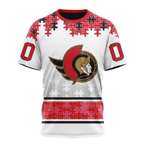 NHL Ottawa Senators 3D T-Shirt Special Autism Awareness Design With Home Jersey Style Hoodie