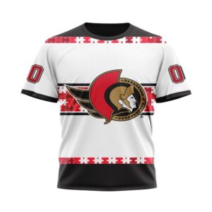 NHL Ottawa Senators T Shirt Autism Awareness Custom Name And Number 3D T Shirt 1