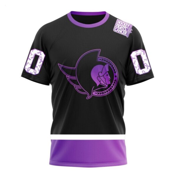 NHL Ottawa Senators T-Shirt Special Black Hockey Fights Cancer Kits 3D T-Shirt