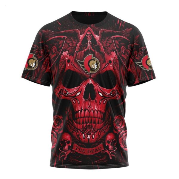 NHL Ottawa Senators T-Shirt Special Design With Skull Art T-Shirt