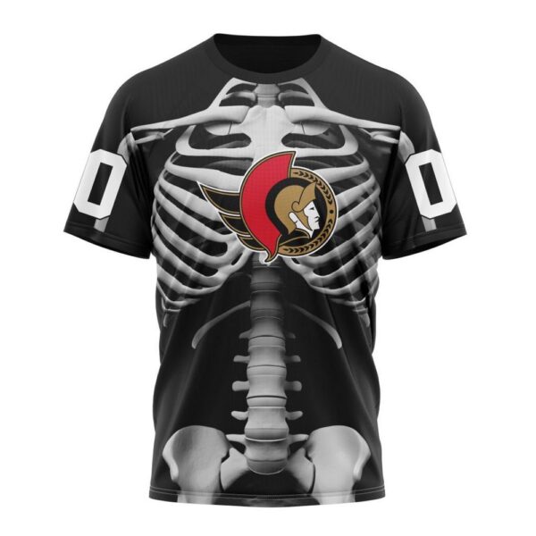 NHL Ottawa Senators T-Shirt Special Skeleton Costume For Halloween 3D T-Shirt