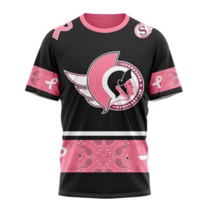NHL Ottawa Senators T Shirt Specialized Design In Classic Style With Paisley! WE WEAR PINK BREAST CANCER T Shirt 1