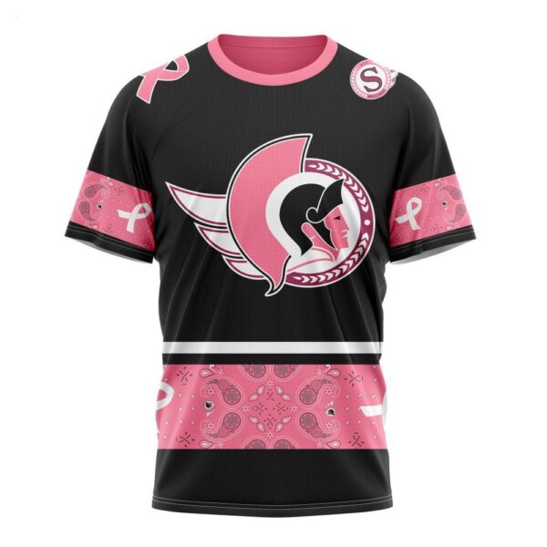 NHL Ottawa Senators T-Shirt Specialized Design In Classic Style With Paisley! WE WEAR PINK BREAST CANCER T-Shirt