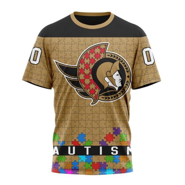 NHL Ottawa Senators T-Shirt Specialized Unisex Kits Hockey Fights Against Autism T-Shirt