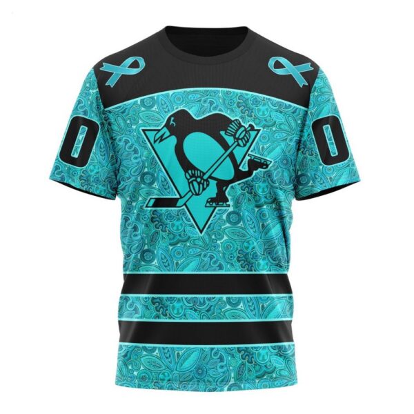 NHL Pittsburgh Penguins T-Shirt Special Design Fight Ovarian Cancer 3D T-Shirt