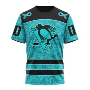 NHL Pittsburgh Penguins T Shirt Special Design Fight Ovarian Cancer T Shirt 1