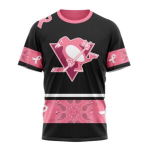 NHL Pittsburgh Penguins T Shirt Specialized Design In Classic Style With Paisley! WE WEAR PINK BREAST CANCER T Shirt 1