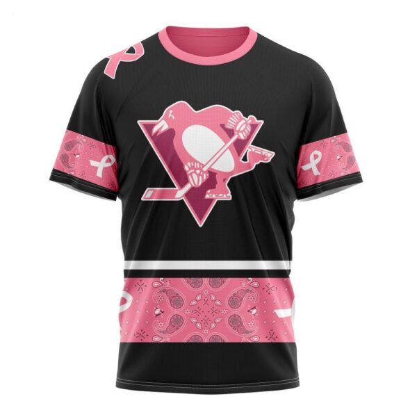 NHL Pittsburgh Penguins T-Shirt Specialized Design In Classic Style With Paisley! WE WEAR PINK BREAST CANCER T-Shirt