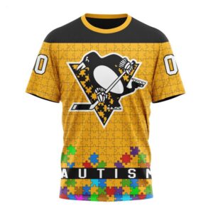 NHL Pittsburgh Penguins T Shirt Specialized Unisex Kits Hockey Fights Against Autism T Shirt 1