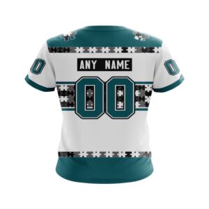 NHL San Jose Sharks T Shirt Autism Awareness Custom Name And Number 3D T Shirt 2