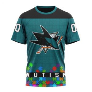 NHL San Jose Sharks T Shirt Specialized Unisex Kits Hockey Fights Against Autism T Shirt 1