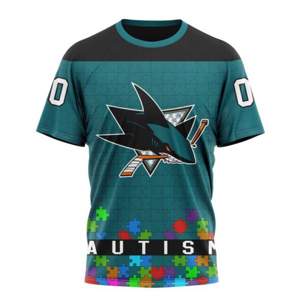 NHL San Jose Sharks T-Shirt Specialized Unisex Kits Hockey Fights Against Autism T-Shirt