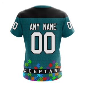 NHL San Jose Sharks T Shirt Specialized Unisex Kits Hockey Fights Against Autism T Shirt 2