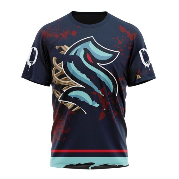 NHL Seattle Kraken T-Shirt Specialized Design Jersey With Your Ribs For Halloween 3D T-Shirt