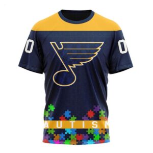 NHL St Louis Blues T Shirt Specialized Unisex Kits Hockey Fights Against Autism T Shirt 1