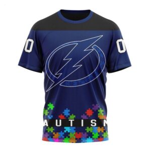 NHL Tampa Bay Lightning T Shirt Specialized Unisex Kits Hockey Fights Against Autism T Shirt 1