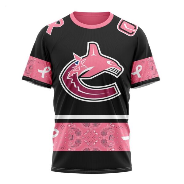 NHL Vancouver Canucks T-Shirt Specialized Design In Classic Style With Paisley! WE WEAR PINK BREAST CANCER T-Shirt