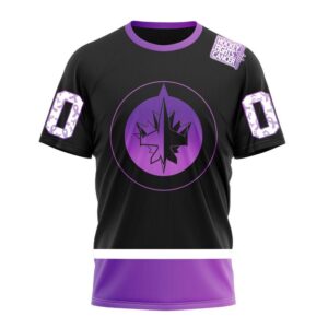 NHL Winnipeg Jets Special Black Hockey Fights Cancer Kits T Shirt 1