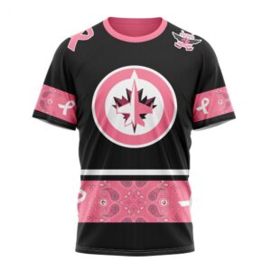 NHL Winnipeg Jets T Shirt Specialized Design In Classic Style With Paisley! WE WEAR PINK BREAST CANCER T Shirt 1