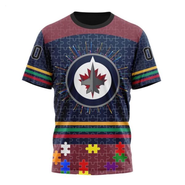 NHL Winnipeg Jets T-Shirt Specialized Design With Fearless Aganst Autism Concept T-Shirt