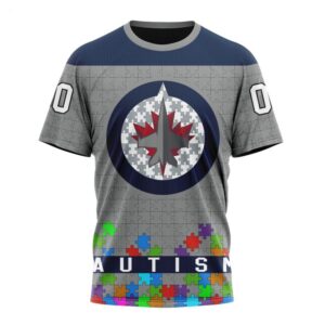 NHL Winnipeg Jets T Shirt Specialized Unisex Kits Hockey Fights Against Autism T Shirt 1