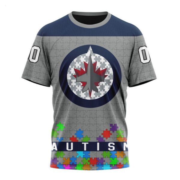 NHL Winnipeg Jets T-Shirt Specialized Unisex Kits Hockey Fights Against Autism T-Shirt