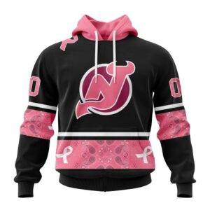 New Jersey Devils Hoodie Specialized Design In Classic Style With Paisley! WE WEAR PINK BREAST CANCER Hoodie 1