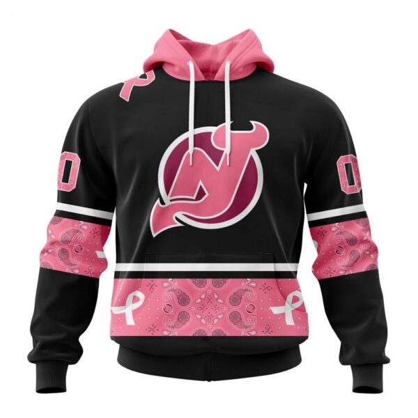 New Jersey Devils Hoodie Specialized Design In Classic Style With Paisley! WE WEAR PINK BREAST CANCER Hoodie