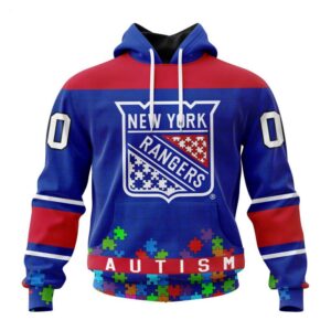 New York Rangers Hoodie Specialized Unisex Kits Hockey Fights Against Autism Hoodie 1