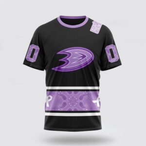 Personalized NHL Anaheim Ducks 3D T Shirt Special Black And Lavender Hockey Fight Cancer Design T Shirt 1