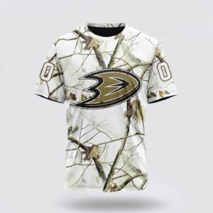 Personalized NHL Anaheim Ducks 3D T Shirt Special White Winter Hunting Camo Design T Shirt 1