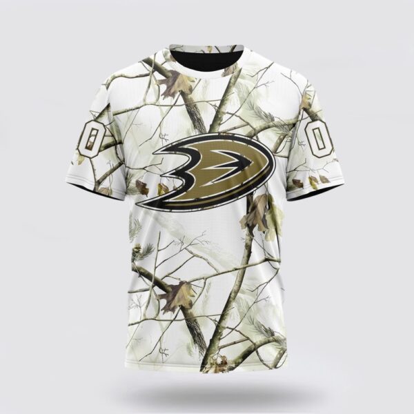 Personalized NHL Anaheim Ducks 3D T Shirt Special White Winter Hunting Camo Design T Shirt