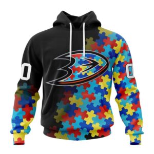 Personalized NHL Anaheim Ducks All Over Print Hoodie Special Black Autism Awareness Design Hoodie 1