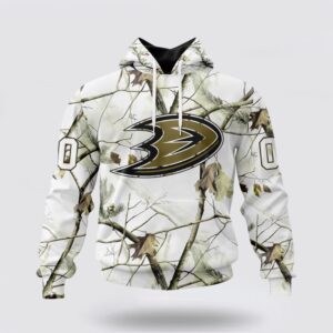 Personalized NHL Anaheim Ducks All Over Print Hoodie Special White Winter Hunting Camo Design Hoodie 1
