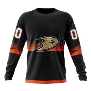 Personalized NHL Anaheim Ducks Crewneck Sweatshirt Special Black And Gradient Design 1
