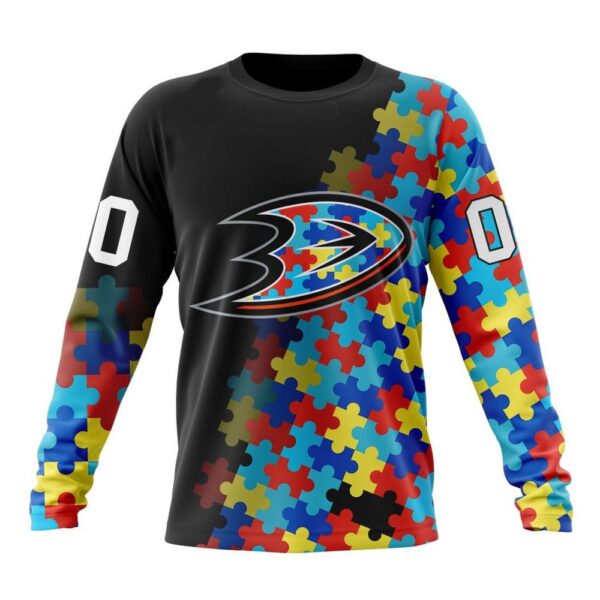 Personalized NHL Anaheim Ducks Crewneck Sweatshirt Special Black Autism Awareness Design