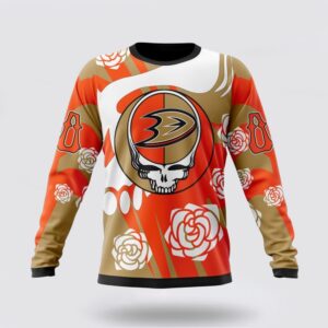 Personalized NHL Anaheim Ducks Crewneck Sweatshirt Special Grateful Dead Gathering Flowers Design Sweatshirt 1
