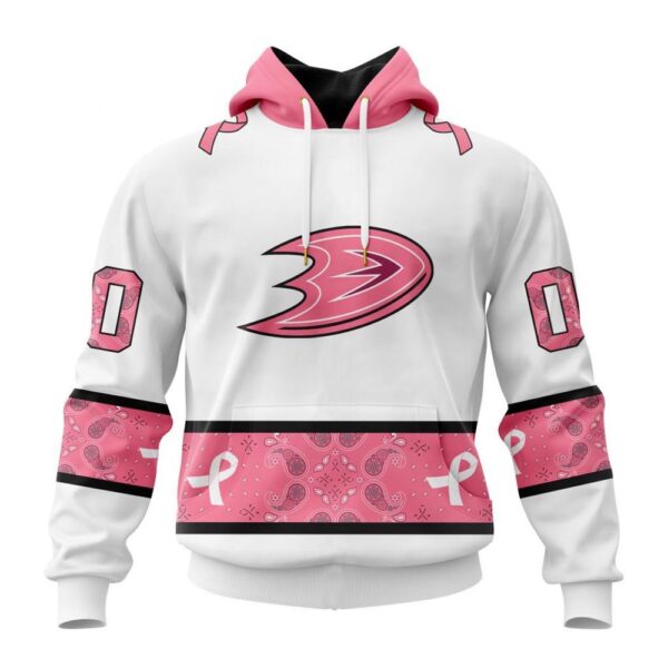 Personalized NHL Anaheim Ducks Hoodie In Classic Style With Paisley In October We Wear Pink Breast Cancer Hoodie