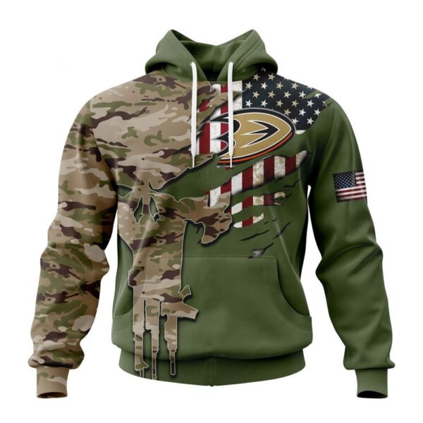 Personalized NHL Anaheim Ducks Hoodie Special Camo Skull Design Hoodie