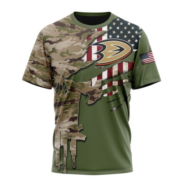 Personalized NHL Anaheim Ducks T-Shirt Special Camo Skull Design T-Shirt