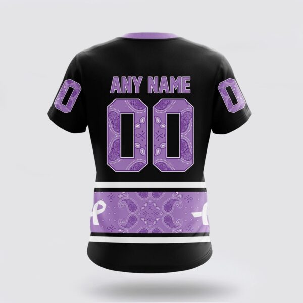 Personalized NHL Arizona Coyotes 3D T Shirt Special Black And Lavender Hockey Fight Cancer Design T Shirt