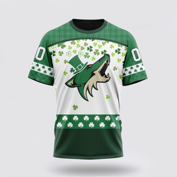 Personalized NHL Arizona Coyotes 3D T Shirt Special Design For St Patrick Day T Shirt