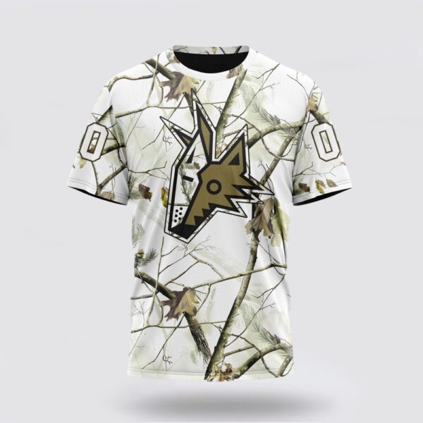 Personalized NHL Arizona Coyotes 3D T Shirt Special White Winter Hunting Camo Design T Shirt