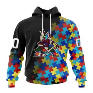 Personalized NHL Arizona Coyotes All Over Print Hoodie Special Black Autism Awareness Design Hoodie 1