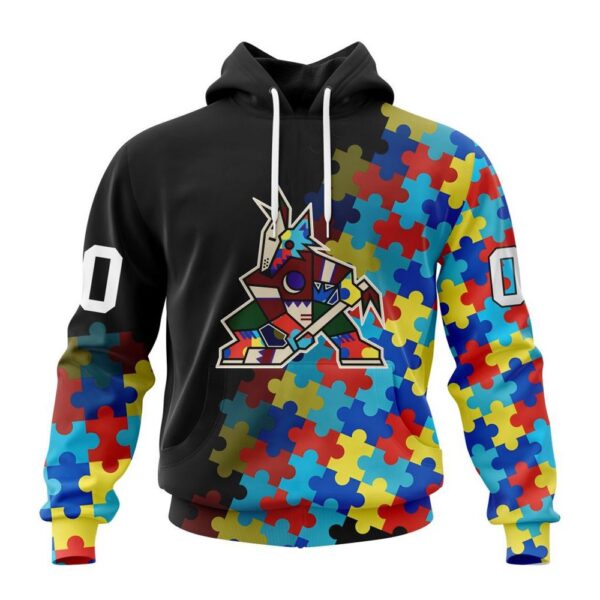 Personalized NHL Arizona Coyotes All Over Print Hoodie Special Black Autism Awareness Design Hoodie